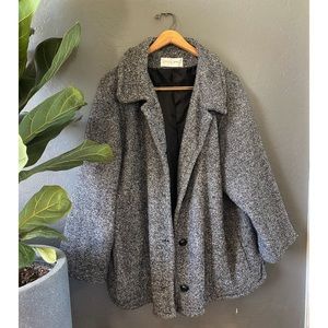 Sandro Gray Tweed Oversized Blazer Jacket Peacoat